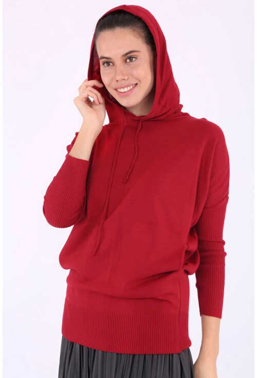 15688 Kapşonlu Cepli Triko Kazak