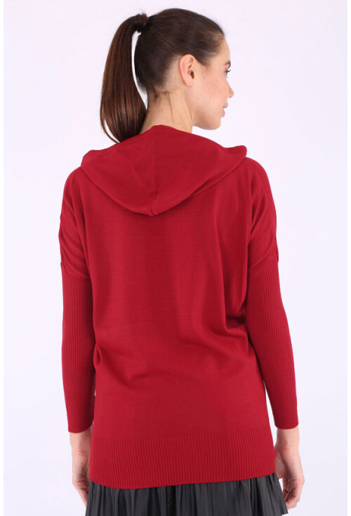 15688 Kapşonlu Cepli Triko Kazak