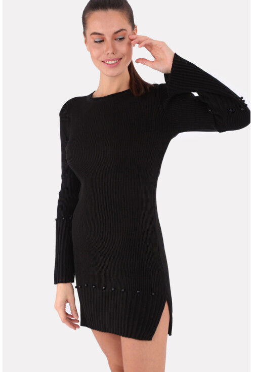 15714 Kol Ve Etek Ucu İnci Detaylı Triko Tunik