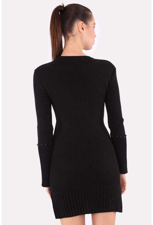 15714 Kol Ve Etek Ucu İnci Detaylı Triko Tunik