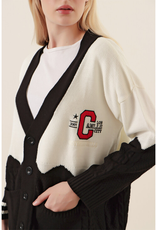 15788 Oversize Nakışlı Hırka