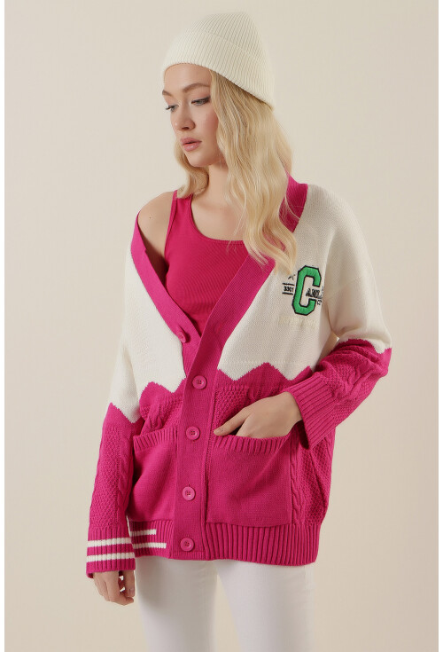 15788 Oversize Nakışlı Hırka