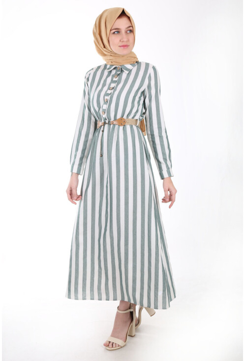 1579 Tahta Düğmeli Tesettür Elbise