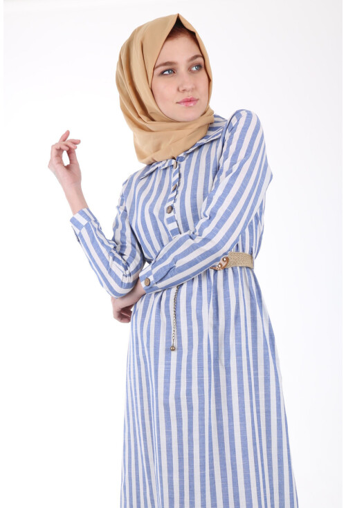 1579 Tahta Düğmeli Tesettür Elbise