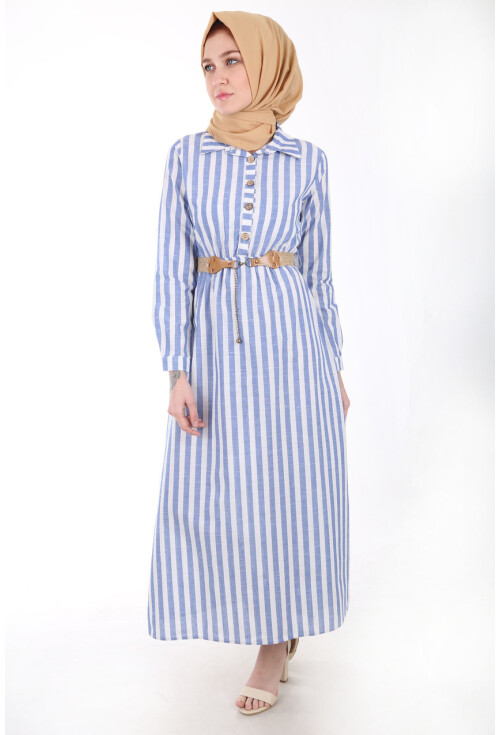 1579 Tahta Düğmeli Tesettür Elbise