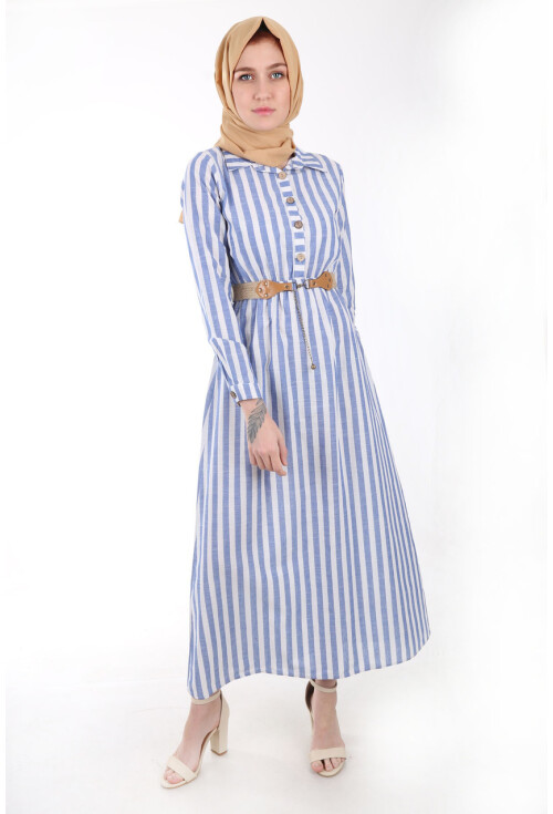 1579 Tahta Düğmeli Tesettür Elbise