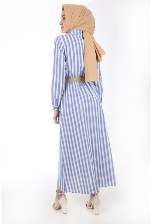 1579 Tahta Düğmeli Tesettür Elbise