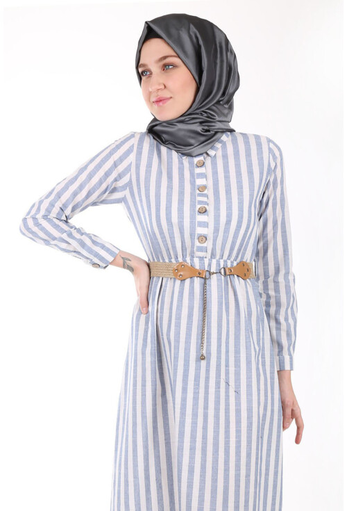 1579 Tahta Düğmeli Tesettür Elbise
