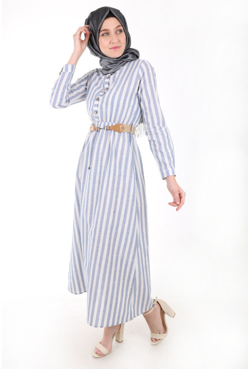 1579 Tahta Düğmeli Tesettür Elbise