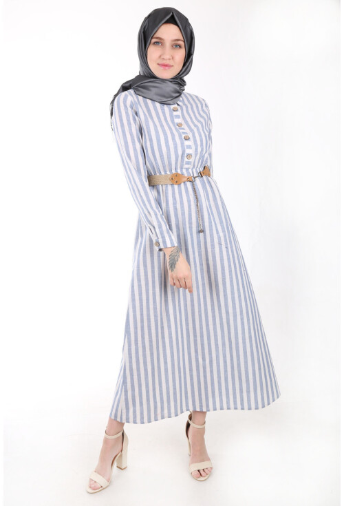 1579 Tahta Düğmeli Tesettür Elbise