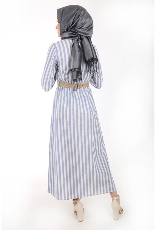 1579 Tahta Düğmeli Tesettür Elbise