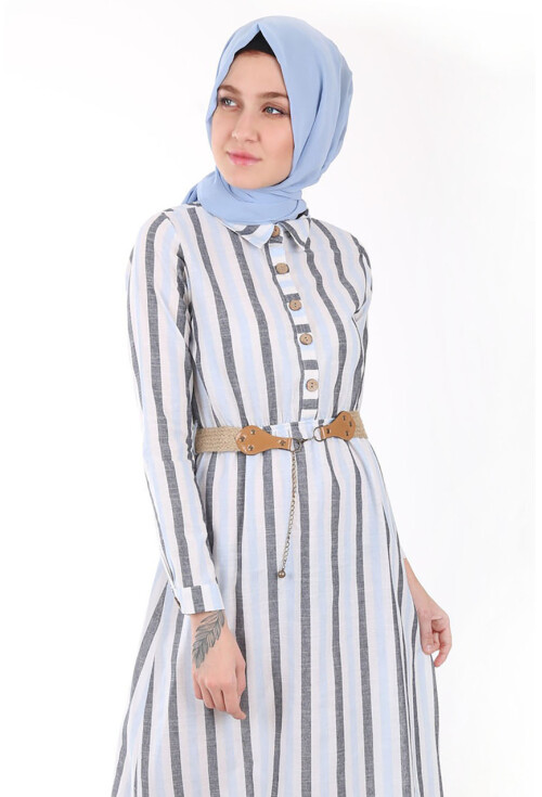 1579 Tahta Düğmeli Tesettür Elbise