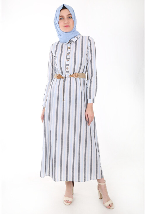 1579 Tahta Düğmeli Tesettür Elbise