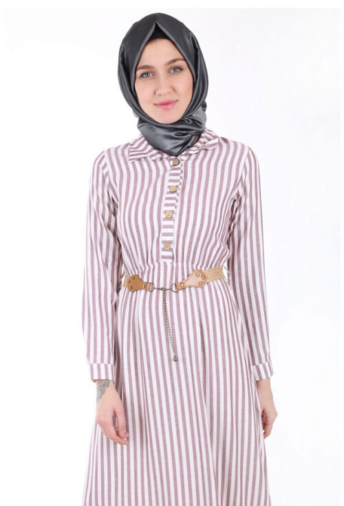 1579 Tahta Düğmeli Tesettür Elbise