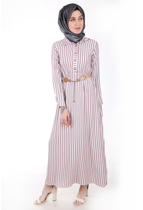 1579 Tahta Düğmeli Tesettür Elbise