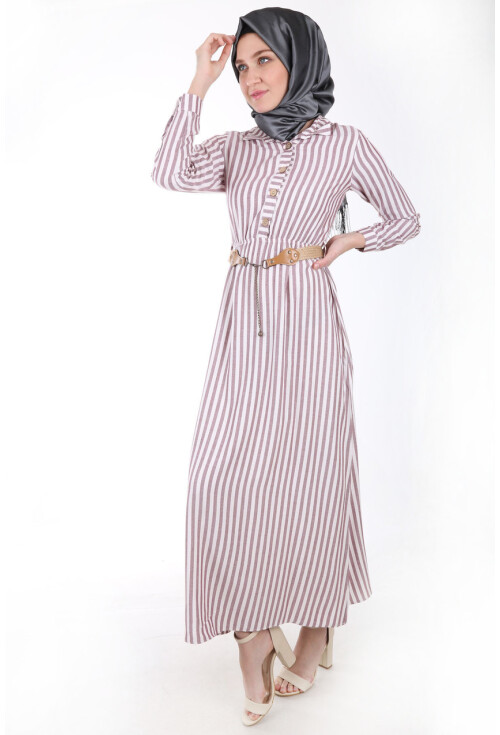 1579 Tahta Düğmeli Tesettür Elbise