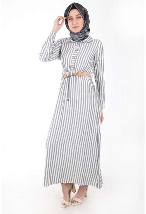 1579 Tahta Düğmeli Tesettür Elbise