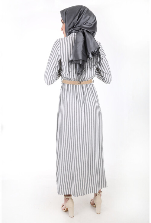 1579 Tahta Düğmeli Tesettür Elbise