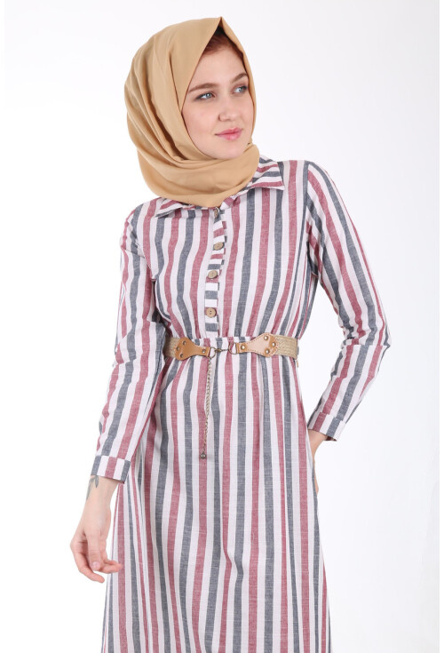 1579 Tahta Düğmeli Tesettür Elbise