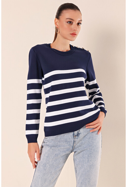 15820 Striped Sweater With Buttons