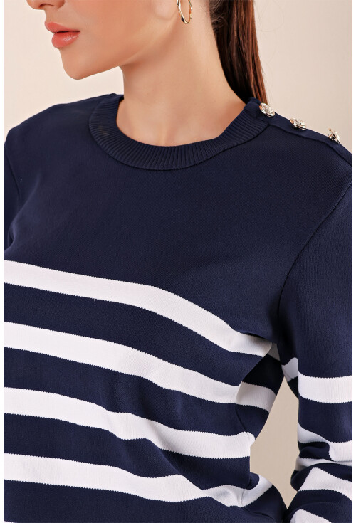 15820 Striped Sweater With Buttons
