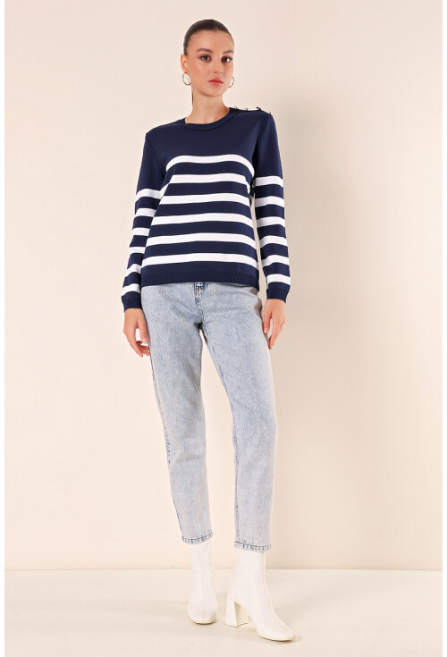 15820 Striped Sweater With Buttons