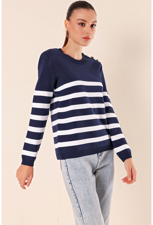 15820 Striped Sweater With Buttons
