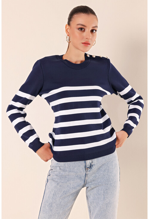 15820 Striped Sweater With Buttons