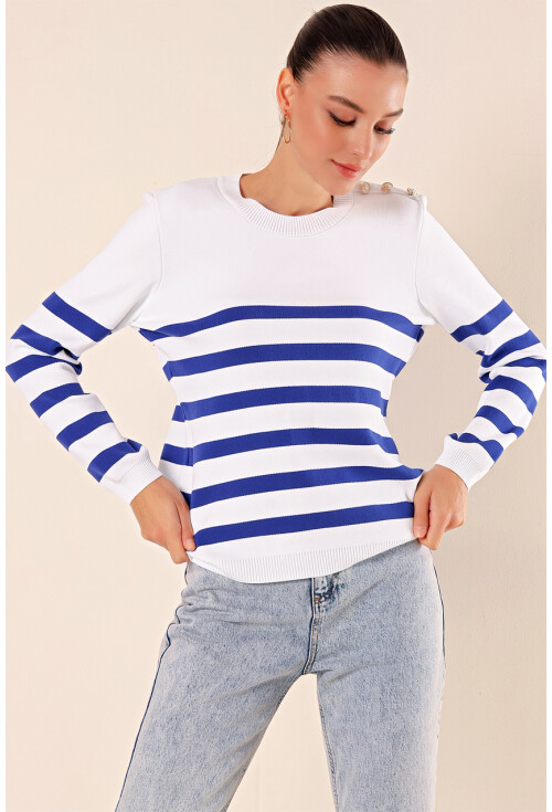 15820 Striped Sweater With Buttons