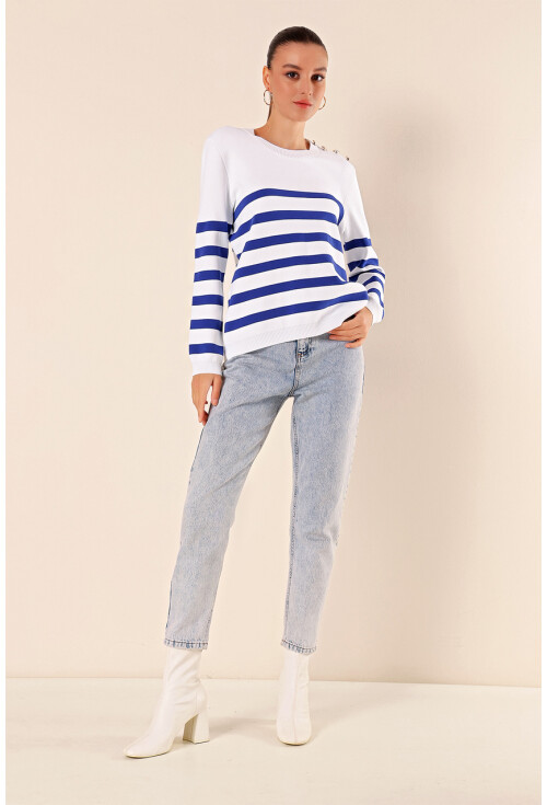 15820 Striped Sweater With Buttons