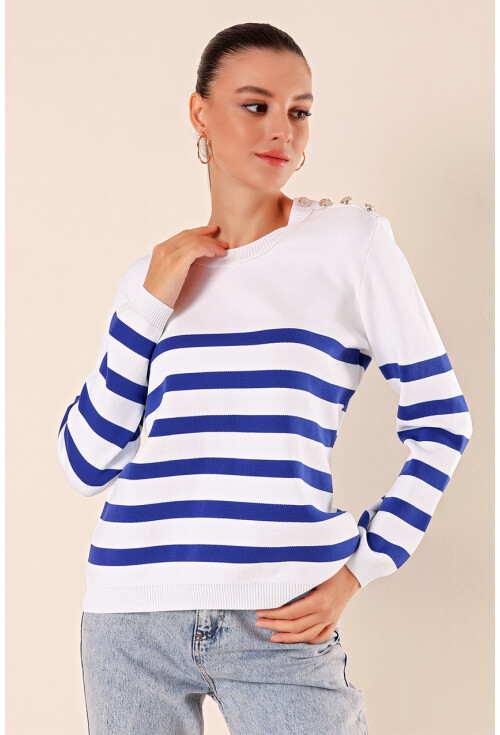 15820 Striped Sweater With Buttons
