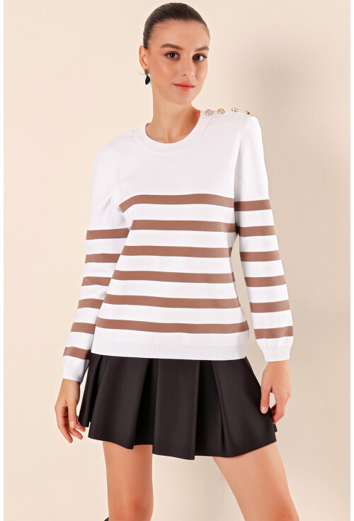 15820 Striped Sweater With Buttons