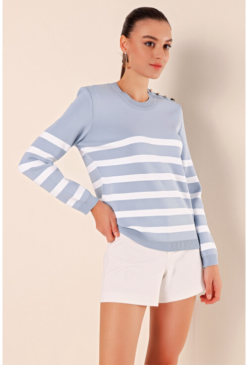 15820 Striped Sweater With Buttons
