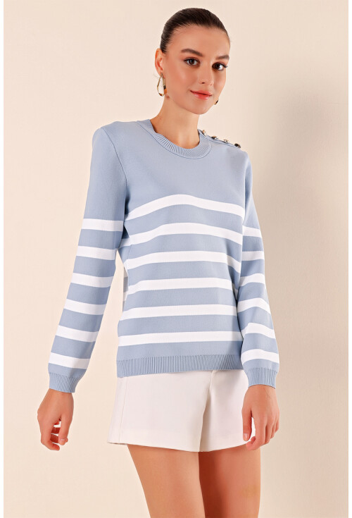 15820 Striped Sweater With Buttons