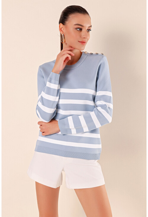 15820 Striped Sweater With Buttons