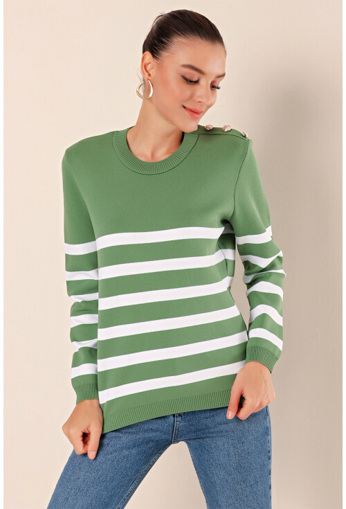 15820 Striped Sweater With Buttons