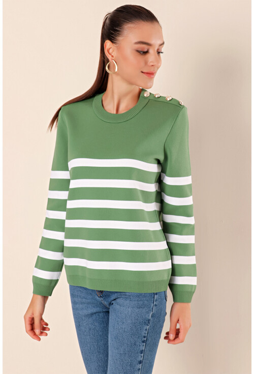 15820 Striped Sweater With Buttons