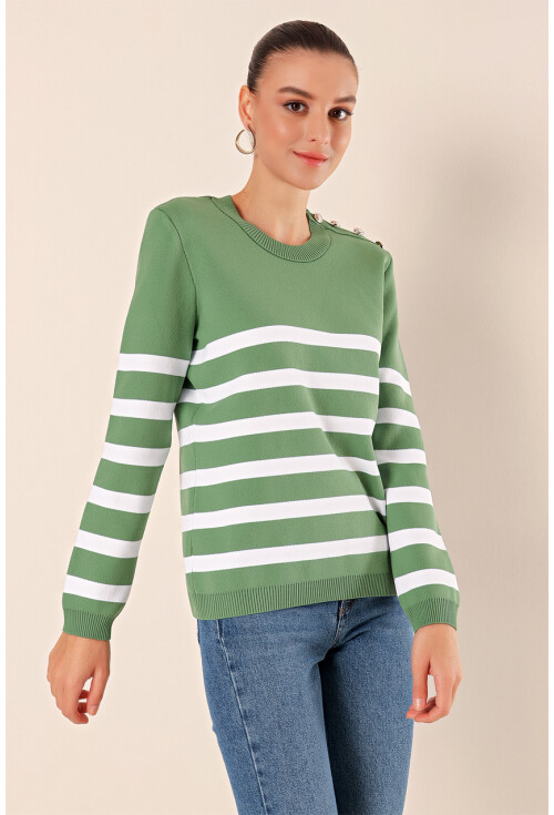 15820 Striped Sweater With Buttons