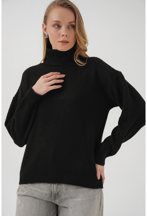 15917 Kadın Balıkçı Yaka Oversize Triko Kazak