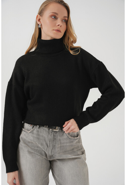 15917 Kadın Balıkçı Yaka Oversize Triko Kazak