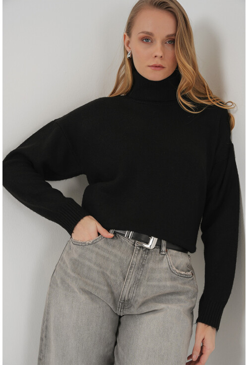 15917 Kadın Balıkçı Yaka Oversize Triko Kazak