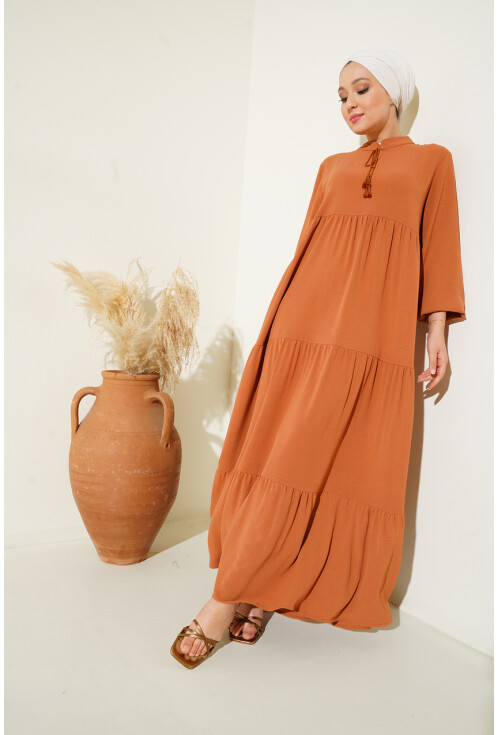 1627 Hijab Dress With Lace-Up Collar