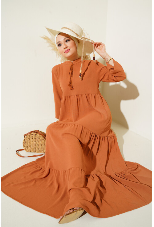 1627 Hijab Dress With Lace-Up Collar