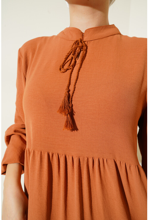 1627 Hijab Dress With Lace-Up Collar