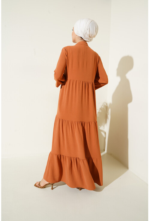 1627 Hijab Dress With Lace-Up Collar