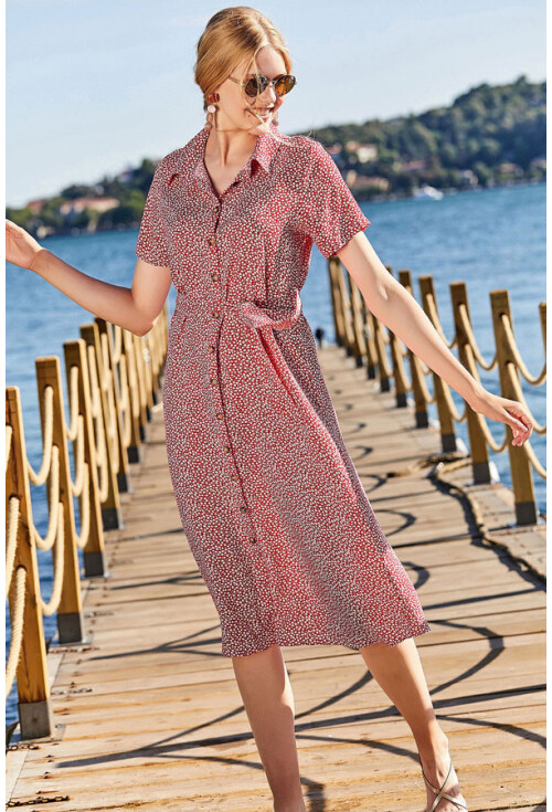 1699 Bel Kuşak Desenli Elbise