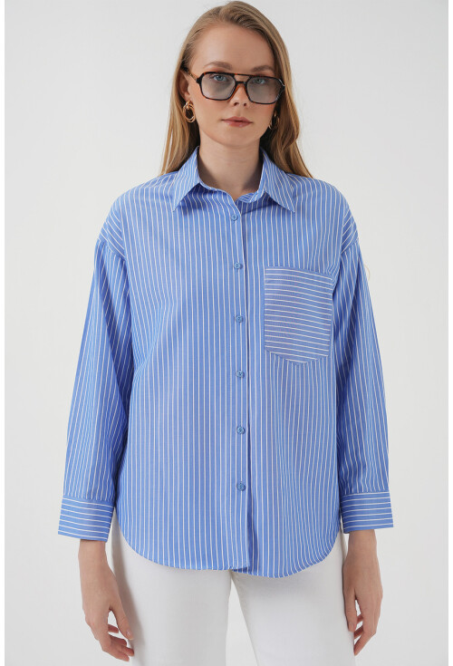 20205 Çizgili Oversize Gömlek