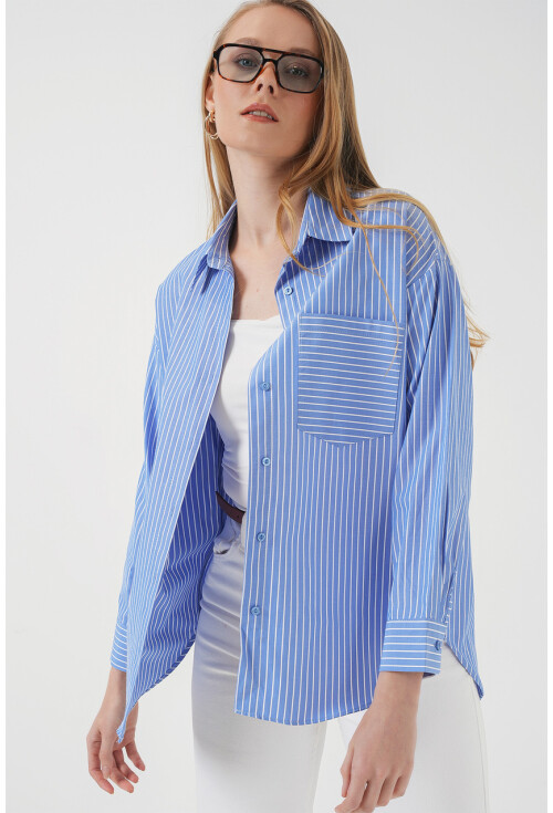 20205 Çizgili Oversize Gömlek