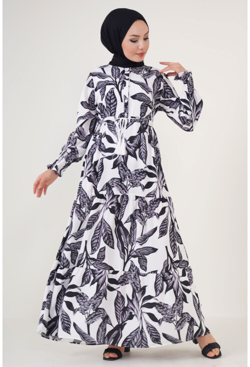 2145 Desenli Tesettür Elbise