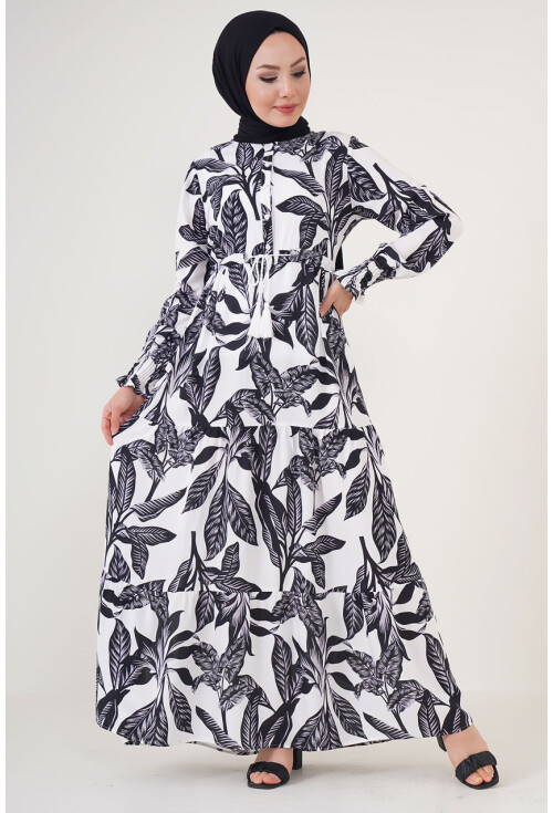 2145 Desenli Tesettür Elbise
